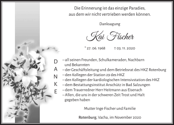 Traueranzeige von Kai Fischer von Südthüringer Presse