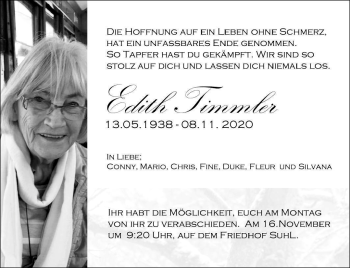 Traueranzeige von Edith Timmler von Südthüringer Presse