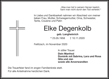 Traueranzeige von Elke Degenkolb von Frankenpost