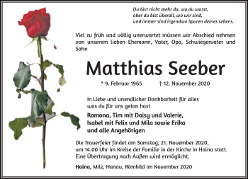 Traueranzeige von Matthias Seeber von Südthüringer Presse