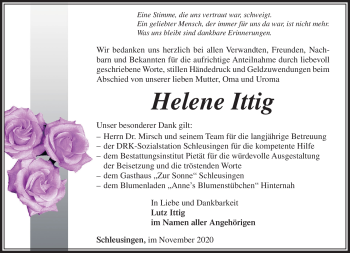 Traueranzeige von Helene Ittig von Südthüringer Presse