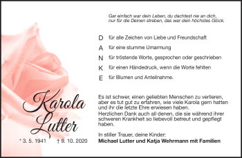 Traueranzeige von Karola Lutter von Südthüringer Presse