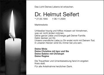 Traueranzeige von Helmut Seifert von Frankenpost