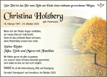 Traueranzeige von Christina Holzberg von Südthüringer Presse