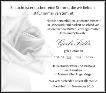 Traueranzeige von Gisela Seidler von Südthüringer Presse