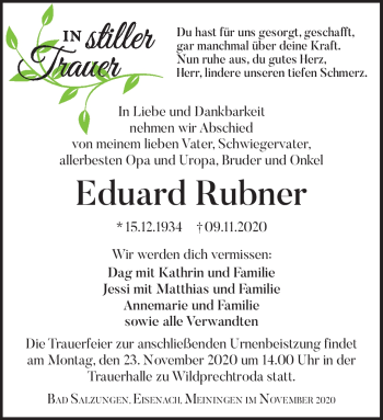Traueranzeige von Eduard Rubner von Südthüringer Presse