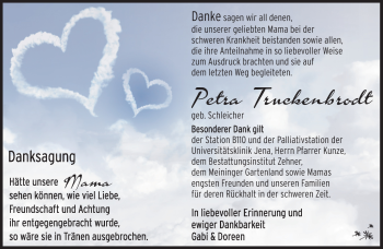 Traueranzeige von Petra Truckenbrodt von Südthüringer Presse