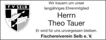 Traueranzeige von Theo Tauer von Frankenpost