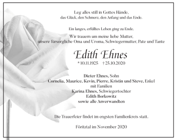 Traueranzeige von Edith Ehnes von Südthüringer Presse