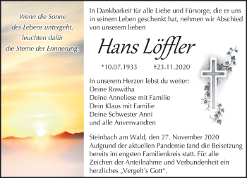 Traueranzeige von Hans Löffler von Neue Presse Coburg