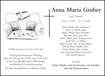 Traueranzeige von Anna Maria Gruber von Frankenpost