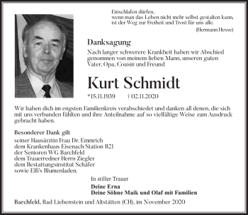 Traueranzeige von Kurt Schmidt von Südthüringer Presse