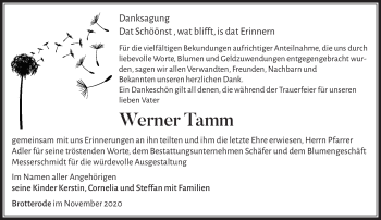 Traueranzeige von Werner Tamm von Südthüringer Presse