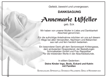 Traueranzeige von Annemarie Ußfeller von Südthüringer Presse