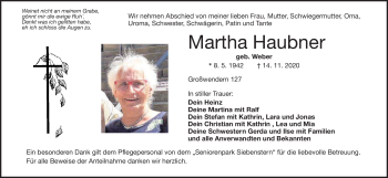 Traueranzeige von Martha Haubner von Frankenpost