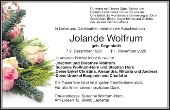 Traueranzeige von Jolande Wolfrum von Frankenpost