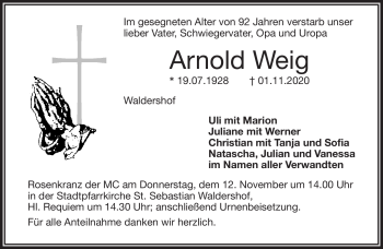 Traueranzeige von Arnold Weig von Frankenpost