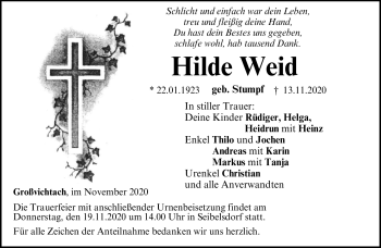 Traueranzeige von Hilde Weid von Neue Presse Coburg