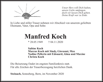 Traueranzeige von Manfred Koch von Südthüringer Presse