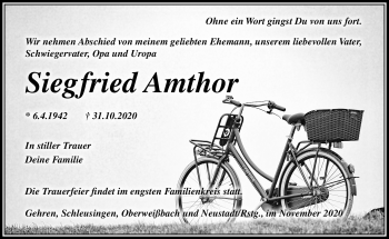 Traueranzeige von Siegfried Amthor von Südthüringer Presse