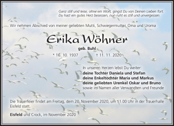 Traueranzeige von Erika Wöhner von Südthüringer Presse
