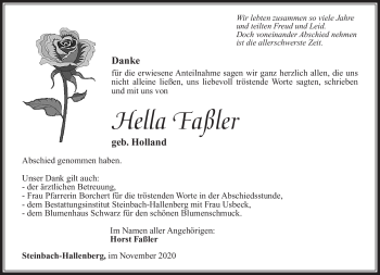 Traueranzeige von Hella Faßler von Südthüringer Presse