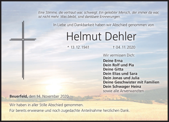 Traueranzeige von Helmut Dehler von Neue Presse Coburg