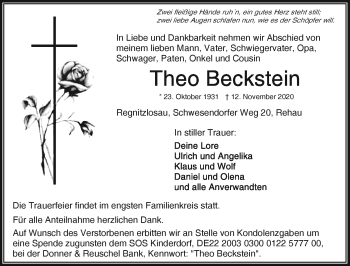 Traueranzeige von Theo Beckstein von Frankenpost