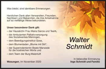 Traueranzeige von Walter Schmidt von Südthüringer Presse