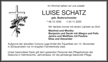 Traueranzeige von Luise Schatz von Frankenpost