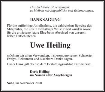 Traueranzeige von Uwe Heiling von Südthüringer Presse