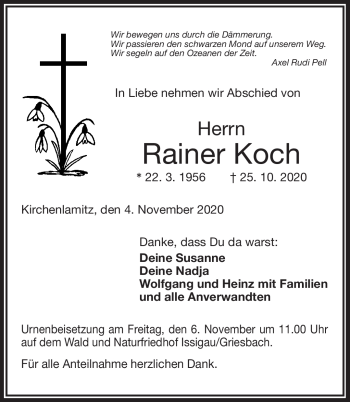 Traueranzeige von Rainer Koch von Frankenpost