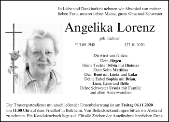 Traueranzeige von Angelika Lorenz von Neue Presse Coburg