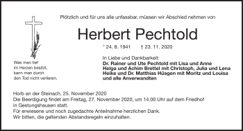 Traueranzeige von Herbert Pechtold von Neue Presse Coburg