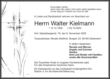 Traueranzeige von Walter Kielmann von Frankenpost
