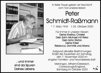 Traueranzeige von Peter Schmidt-Raßmann von Südthüringer Presse
