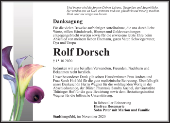 Traueranzeige von Rolf Dorsch von Südthüringer Presse