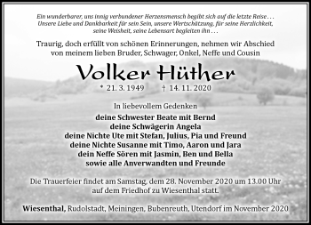 Traueranzeige von Volker Hüther von Südthüringer Presse