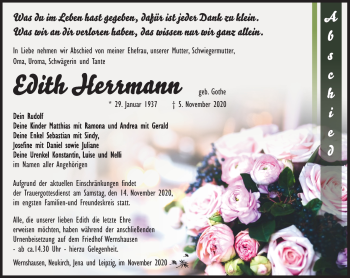 Traueranzeige von Edith Herrmann von Südthüringer Presse