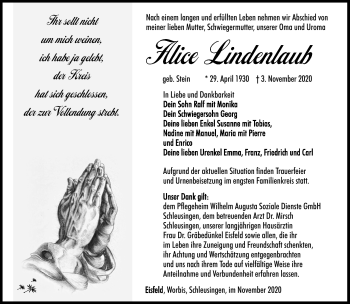 Traueranzeige von Alice Lindenlaub von Südthüringer Presse