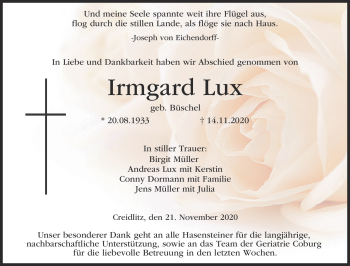 Traueranzeige von Irmgard Lux von Neue Presse Coburg
