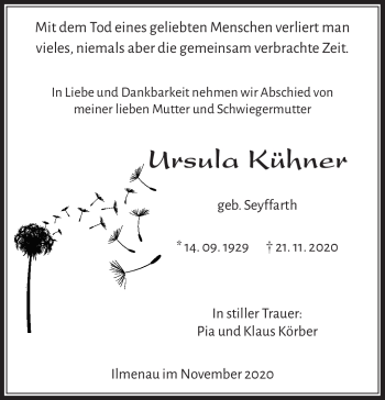 Traueranzeige von Ursula Kühner von Südthüringer Presse
