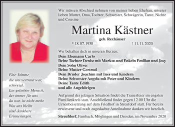 Traueranzeige von Martina Kästner von Südthüringer Presse