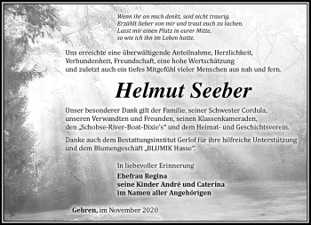 Traueranzeige von Helmut Seeber von Südthüringer Presse