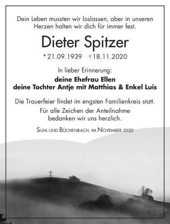 Traueranzeige von Dieter Spitzer von Südthüringer Presse