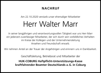Traueranzeige von Walter Marr von Neue Presse Coburg