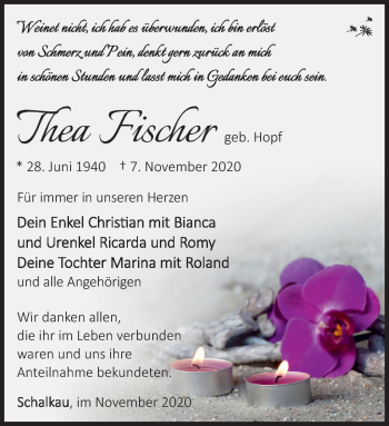 Traueranzeige von Thea Fischer von Südthüringer Presse