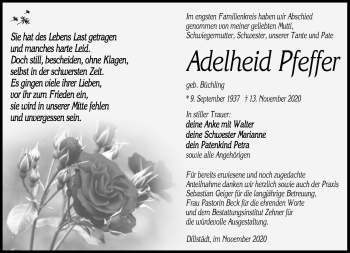 Traueranzeige von Adelheid Pfeffer von Südthüringer Presse