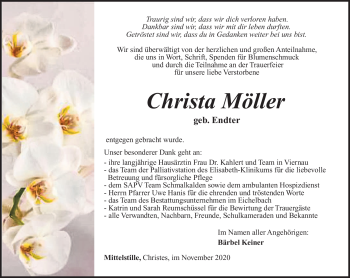 Traueranzeige von Christa Möller von Südthüringer Presse