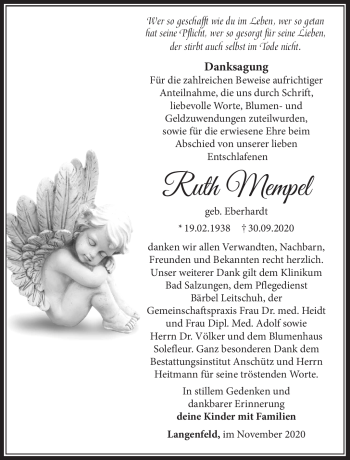 Traueranzeige von Ruth Mempel von Südthüringer Presse